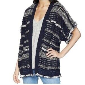 Lucky Brand Boho Fringe Striped Oversized Women’s Cardigan Navy Blue, Size XS/S